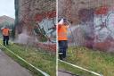 Clean up - graffiti was cleared from a wall in Greenstead