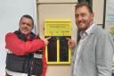 Bins - Neighbourhood warden Richard Dunn and councillor Goss with one of the new ballot bins
