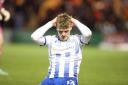 Frustration - Cameron McGeehan cannot hide his disappointment after missing a great chance for Colchester United, having earlier scored against Barrow