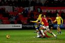 Fine strike - Brad Ihionvien scores Colchester United's equaliser in their 1-1 draw at Salford City