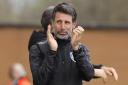 Thanks - Danny Cowley applauds Colchester United's fans during their 1-1 draw with Walsall