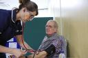 Colchester Men's Health Day - prostate checks, heart health checks etcOrganised by the chaps mens health charity12/4/2017 Douglas Crawford has blood pressure taken by Jacquie Bloomfield