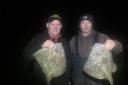 Double delight - Colchester Sea Angling Club members Gary Hambleton and Neil Cocks with two thornback rays from their latest club match