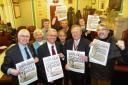 MP Bob Russell, Gazette editor Martin McNeill, mayor Henry Spyvee, archeologist Philip Crummy and events organiser Don Quinn with Gazette campaign posters