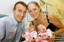 Coming home – Richard and Michelle Allwright with twins Yasmin and Olivia