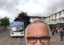 Boost - councillor Tim Young with the Covid vaccination bus in Greenstead