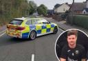 Fatal crash - a police car blocks London Road after Max Mayo, inset, died in a crash