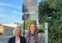 Concerned - Labour councillors Jocelyn Law and Pam Cox outside The Gilberd School