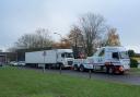 Action - the lorry allegedly involved in the case is towed