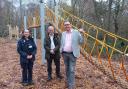 Senior Countryside Ranger Sonya Lindsell, Tree and Country Park Manager Paul Cook and councillor Martin Goss, at the unveiling of the new High Woods Country Park playground