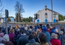 Big crowd – Sir Bob Russell leads a New Years' Day walk opposite the former garrison's church, (Image: Clive Marchant)