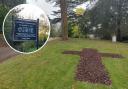 Display - an image of the cross display and an inset image of  the Colchester Crematorium sign