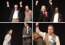 Winners - councillors celebrate their wins on stage at Charter Hall