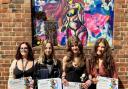 Talented - four members of Colchester sixth form college stood infront of a new piece of art down Osborne Street