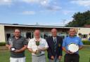 Silverware success - pictured from left are Jamie King, who won the Paul Partridge Trophy, club champion Eric Bushell, club captain Keith Morris and category three and four championship winner Steve Lyons