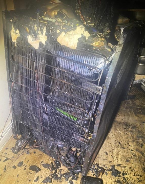 The burnt-out fridge Photo: Essex Fire and Rescue