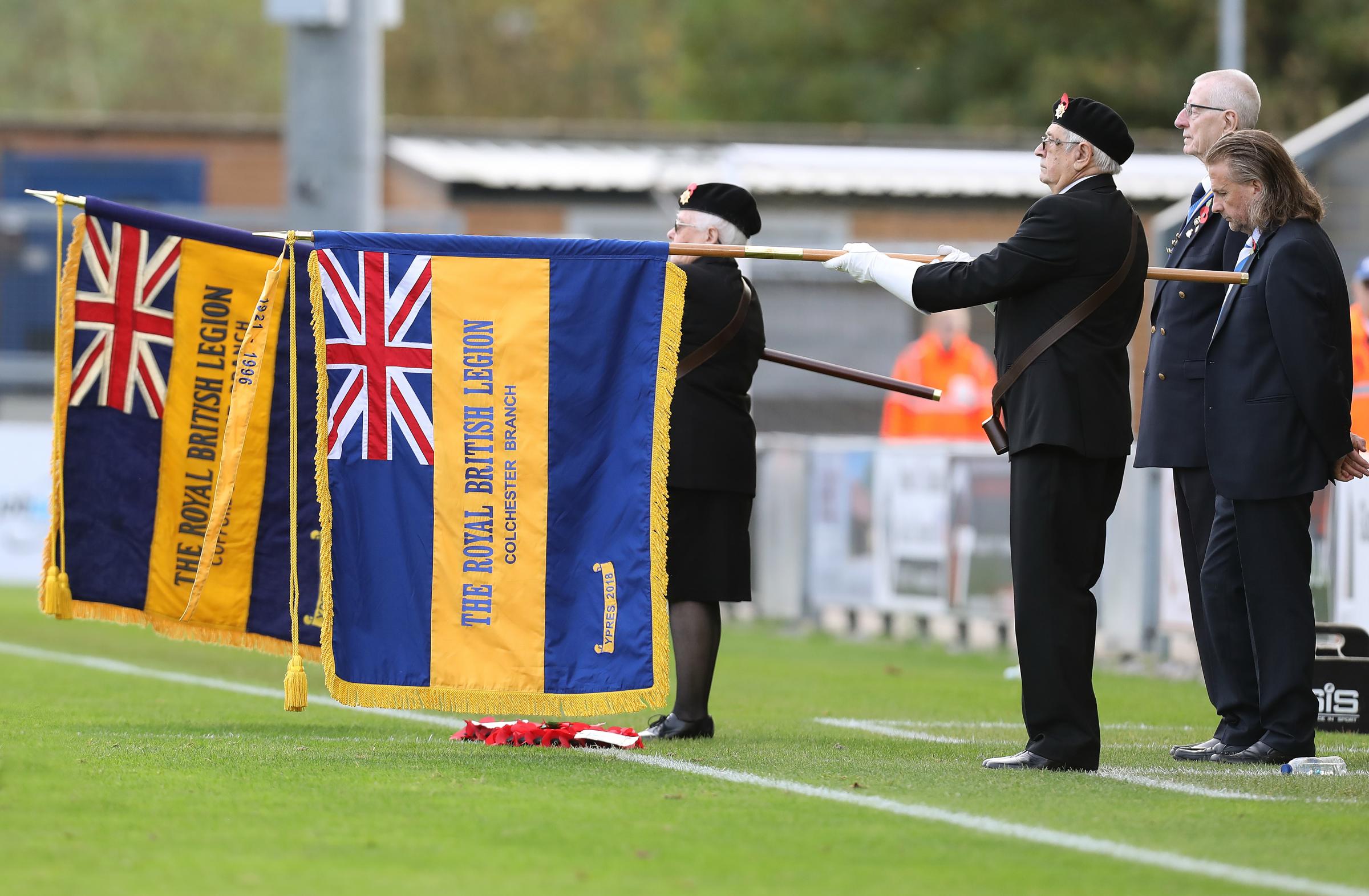 Standards - flags at Colchester United’s ground for the launch of this year’s Poppy Appeal in the town