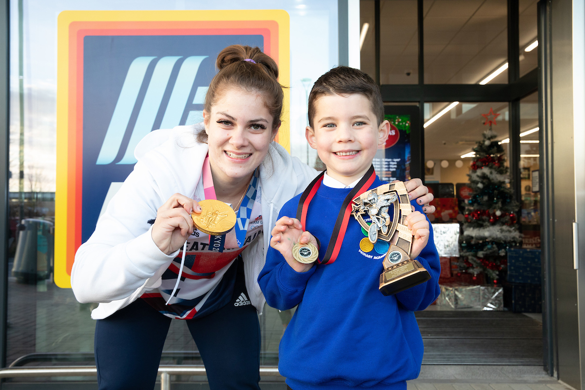 Olympian Bethany Shriever greeting members of the public at the Grand opening of Aldi Colchester 