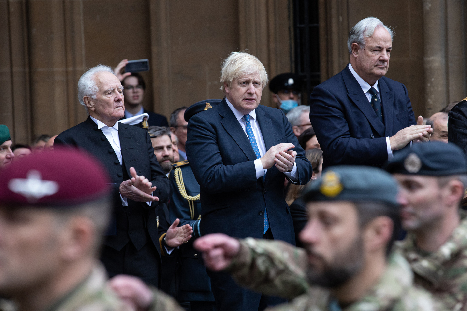 The Prime Minister, Boris Johnson applauds members of the Armed Forces involved in the evacuation of Afghanistan. Armed Forces personnel involved in the evacuation of British nationals and vulnerable Afghans from Afghanistan attended a reception at