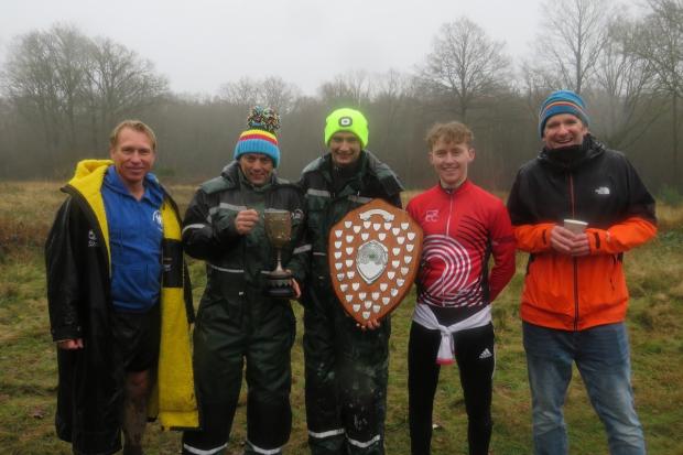 Winners all - the Markham Cup made a popular return at Friday Woods. Left to right, Craig Mitchell (co-organiser), Andy Hurst, Cameron Hurst, Daniel Hall, Michael Pears (co-ordinator) Picture: JOHN HYLAND