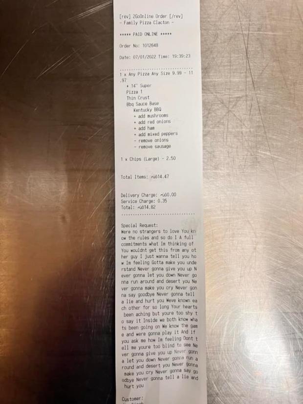 Gazette: SONG LYRICS: Takeout customers brought joy to workers at Family Pizza Clacton with these special requests