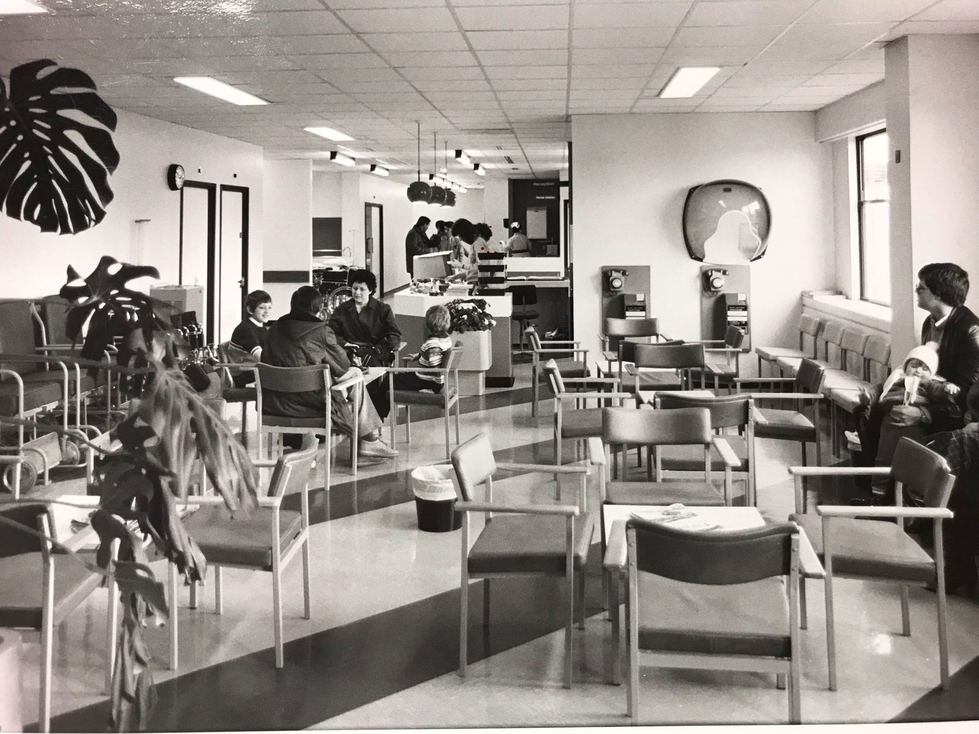 Open - the reception area for the new casualty and emergency ward in 1985