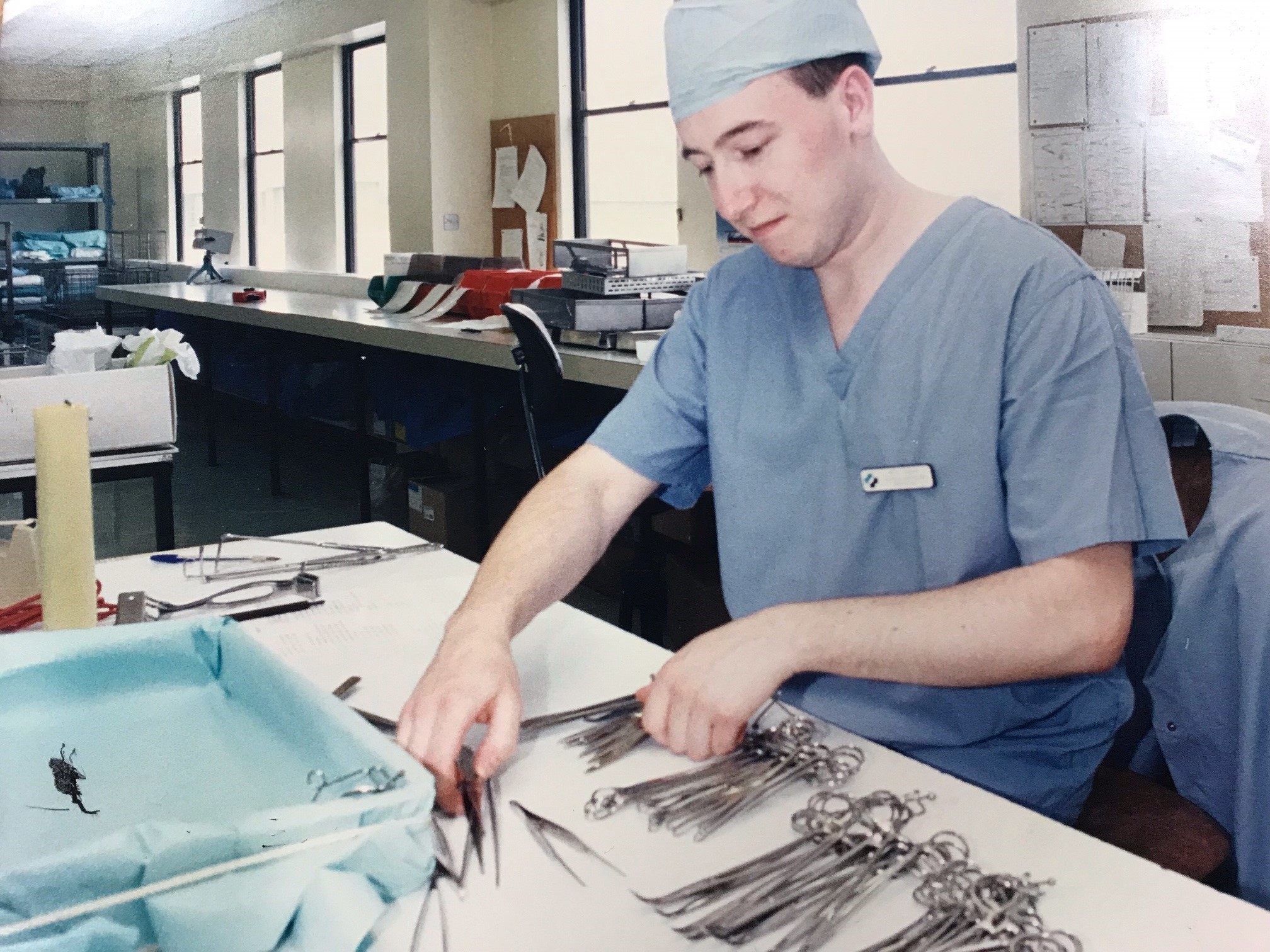 Equipement - Pete Tebbs sterilises surgical equipment in June 1994