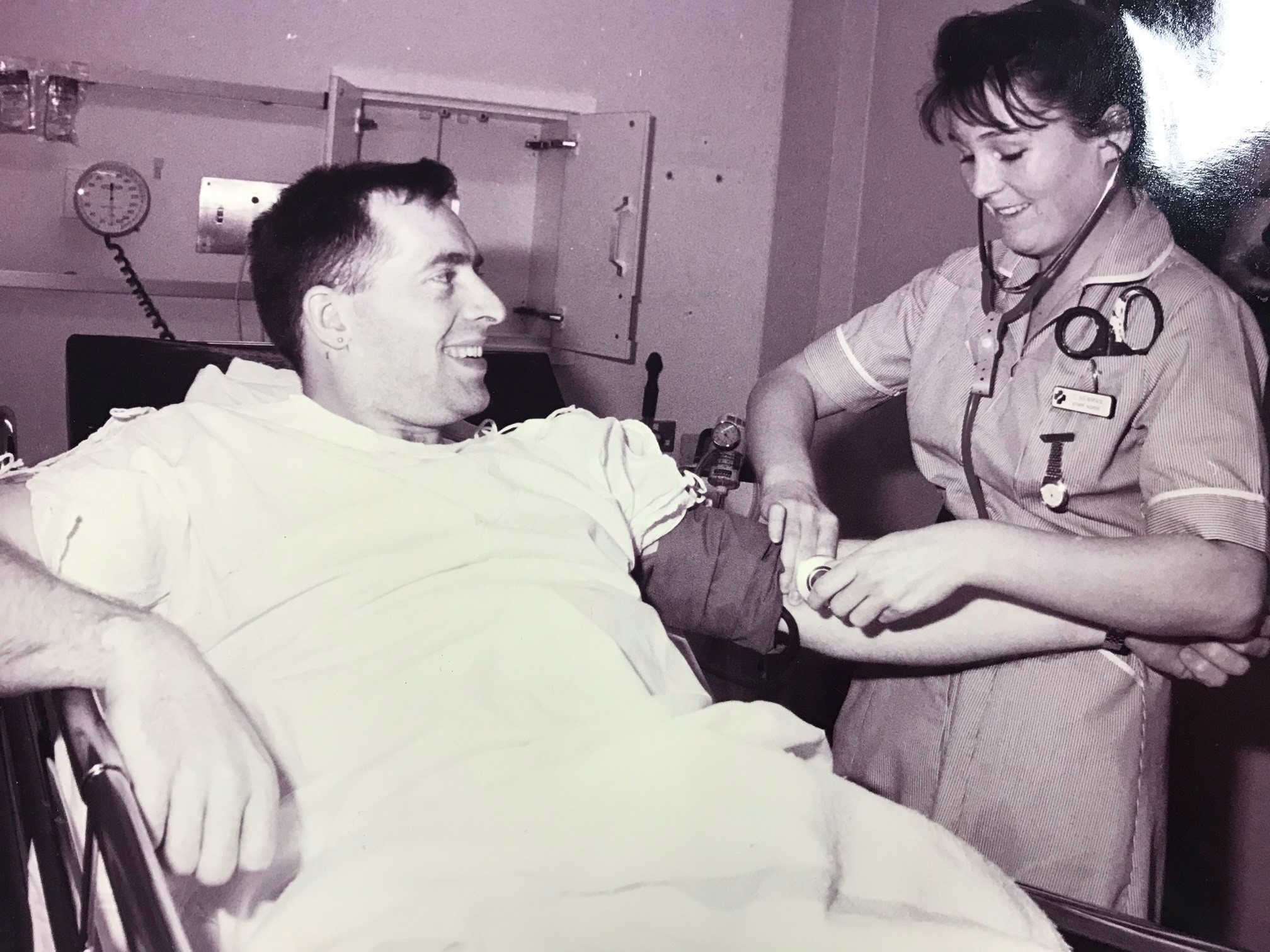 Care - nurse Tracy Newman treates Andy ruston in the emergency department in 1993