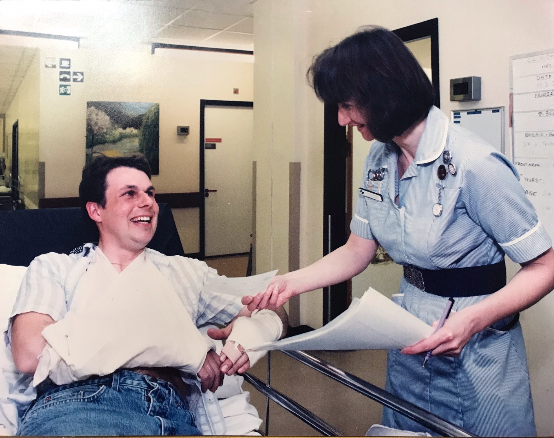 Treatment - nurse Julia Doubleday helped patient Chris Titchmarsh as he was discharged in March 1995