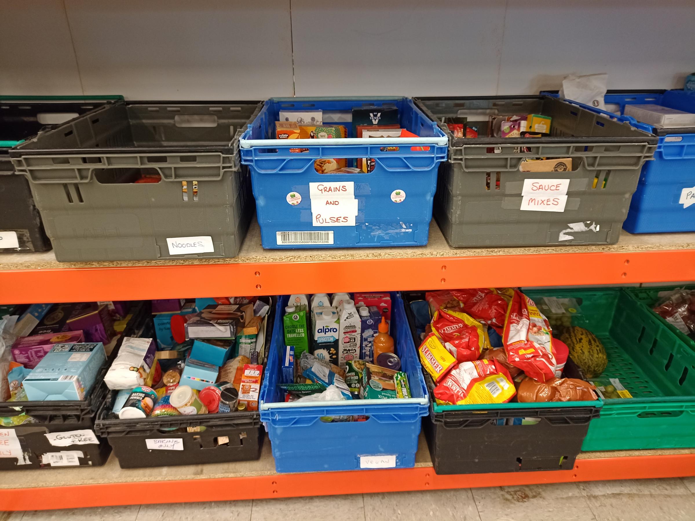 Stocked – all the food at Colchester foodbank is impeccably organised into different boxes