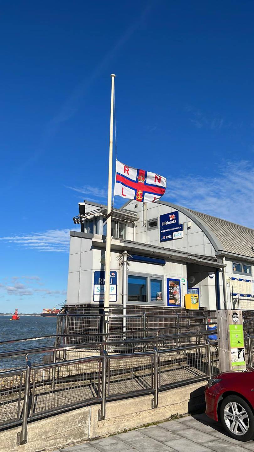 Tribute - the Harwich RNLI flag was flown at half-mast in tribute to Peter Burwood