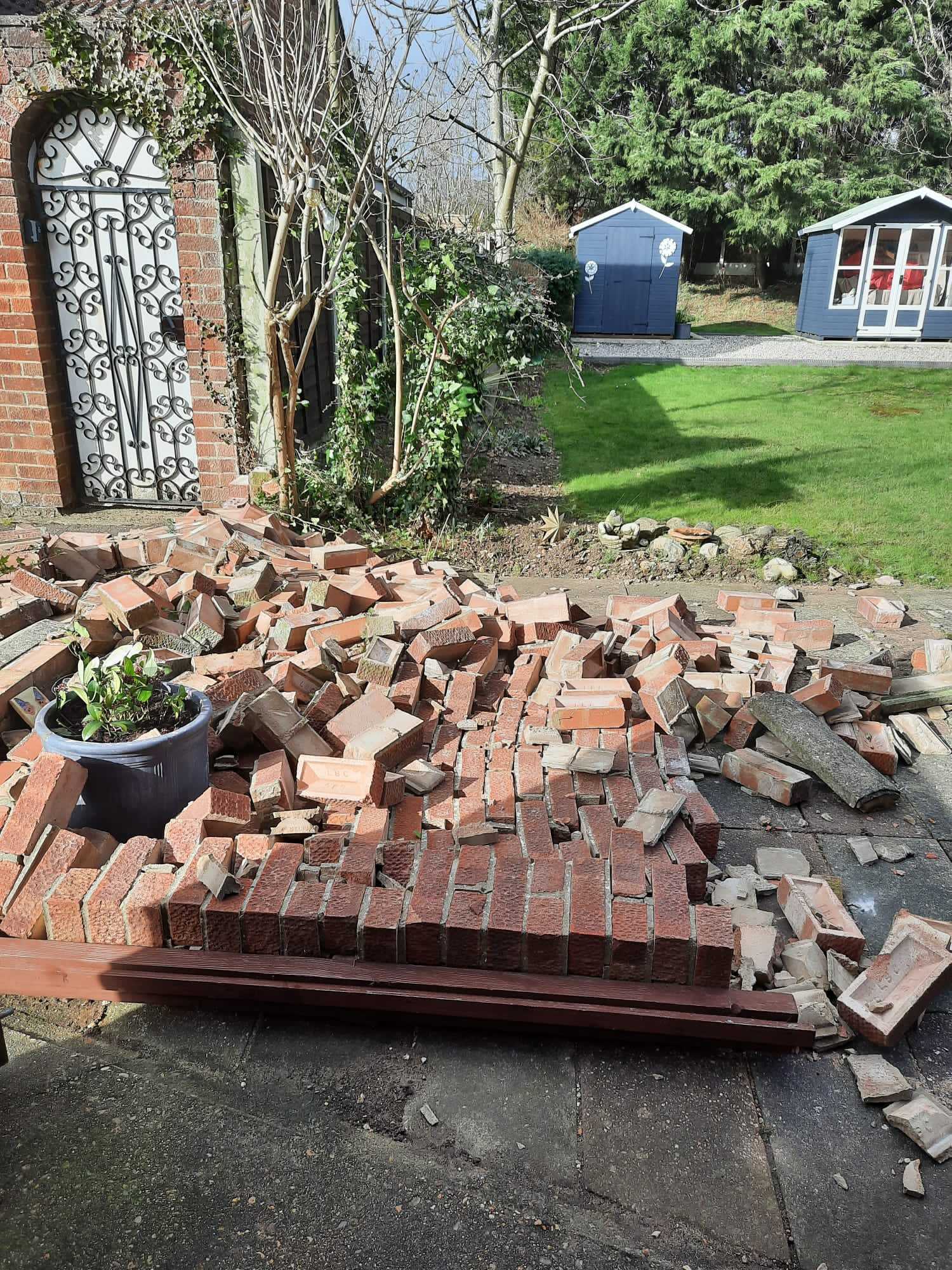 Toppled – even brick walls were not immune to the 78 mile per hour winds (Credit: Steve Raw)