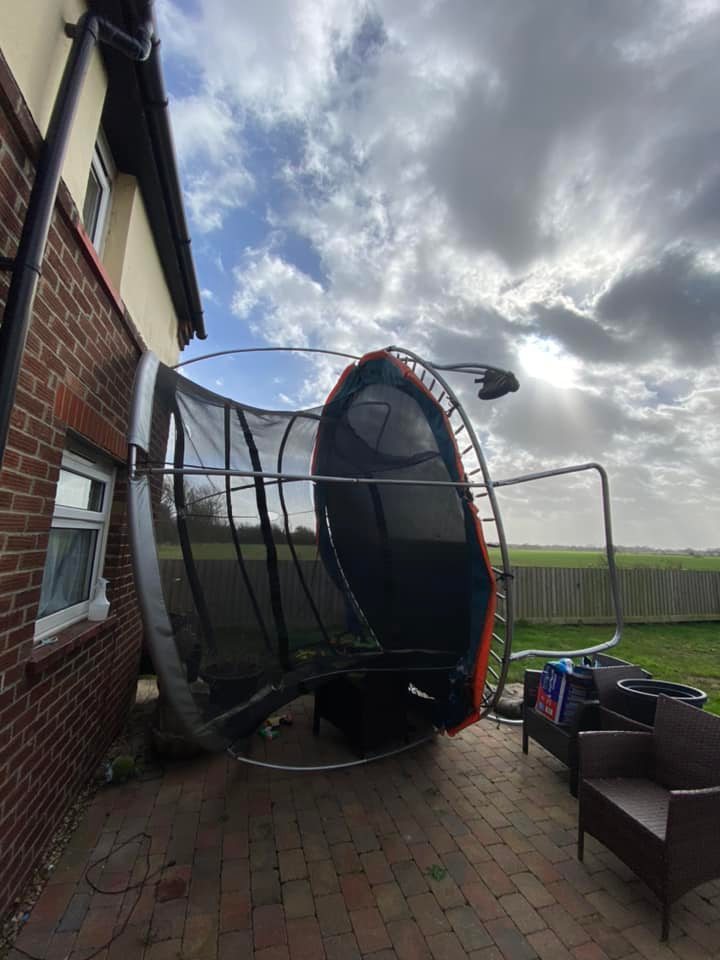 Swept away – numerous trampolines fell victim to Storm Eunice (Credit: STacey Farrington)