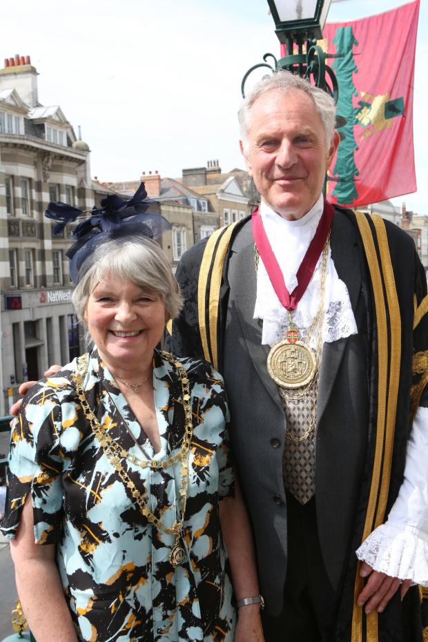 Gazette: Service - Nick Cope with his wife, Liz, on the Colchester Town Hall balcony
