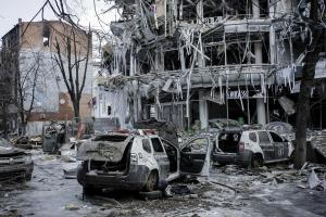 Gazette: Bombed - damaged vehicles and buildings in Kharkiv