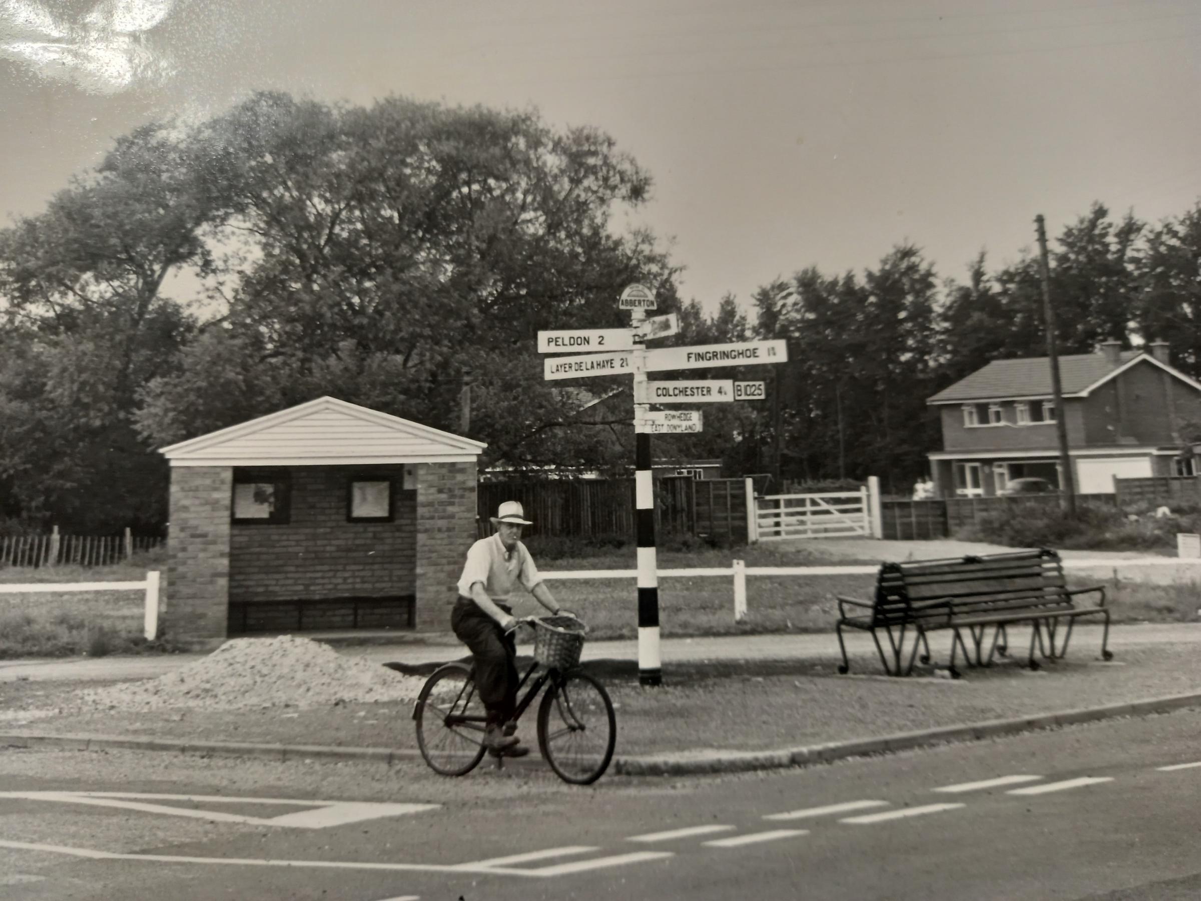 A cyclist in Abberton pictured in 1969