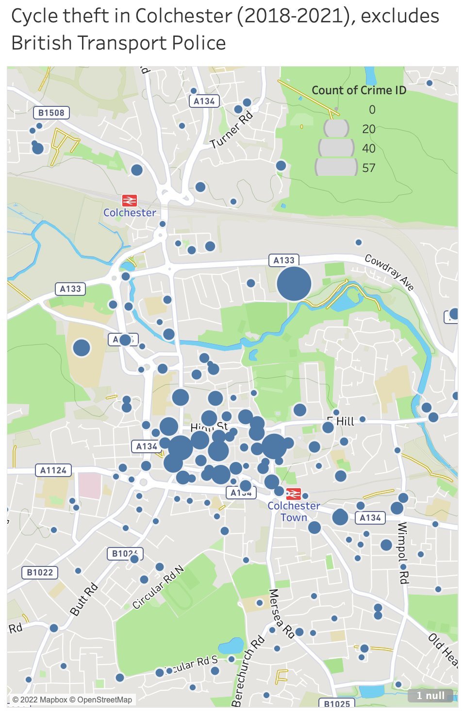 Theft - this infographic shows the prevalence of bike theft in each area of Colchester