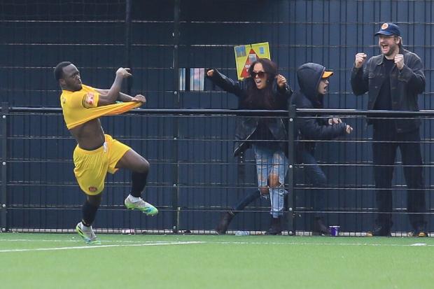 Getting shirty: Josh Osude celebrates after scoring a dramatic late goal for Witham Town against Romford. Picture: JIM PURTILL