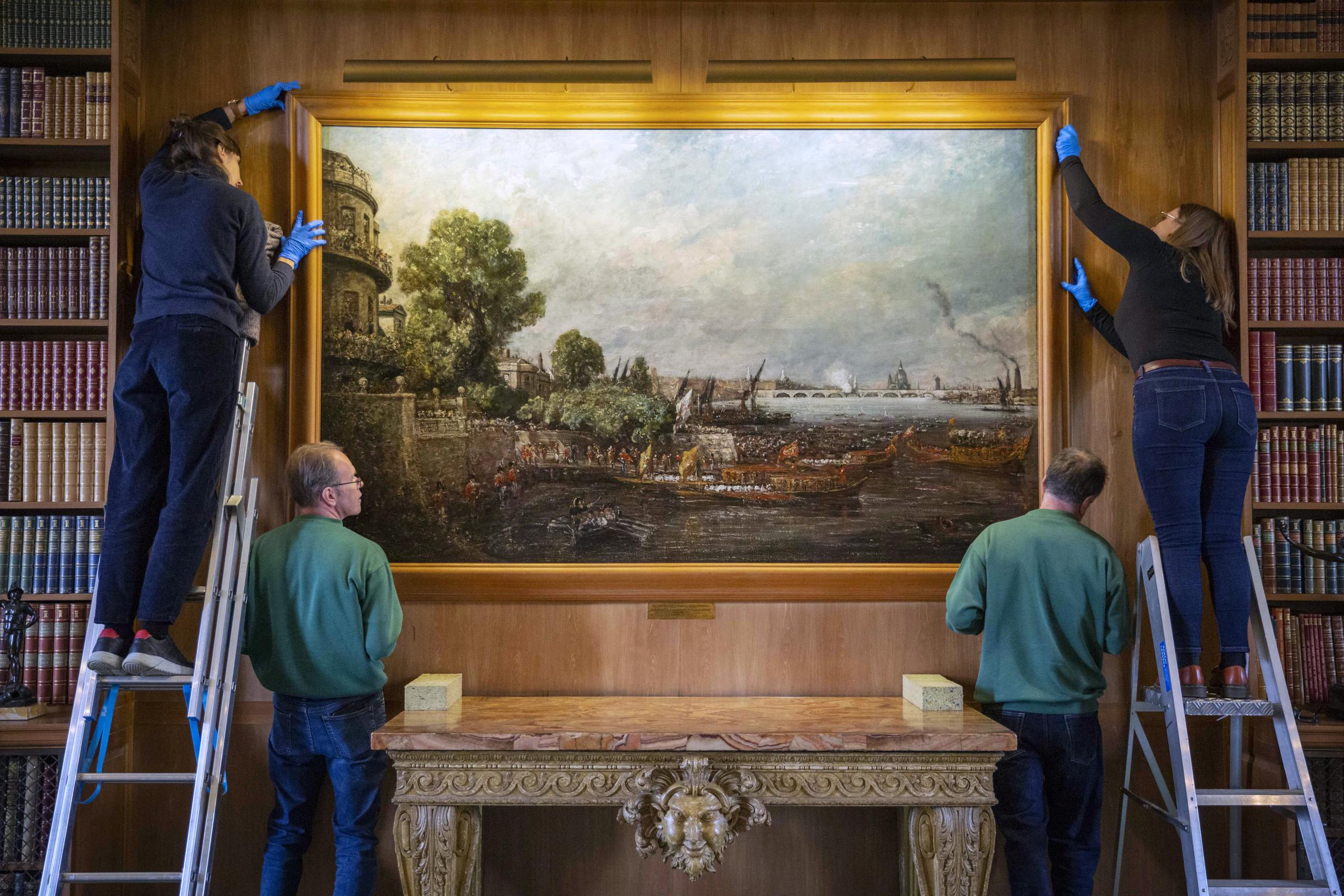 Rehanging - it has now returned to public display in the library of Anglesey Abbey near Cambridge. Picture: National Trust/James Dobson