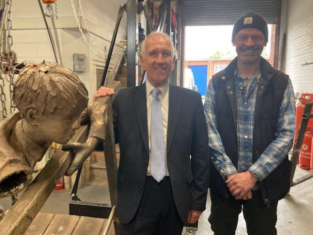 Gazette: Sculptor Ian Wolter with Harwich Mayor Ivan Henderson