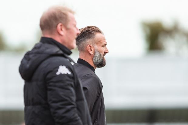 Watching on  - Karl Duguid on the touchline with joint manager Stuart Nethercott during their time at Coggeshall Town Picture: RHIANNA CHADWICK