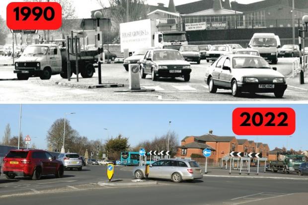 Gazette: The Ipswich Road roundabout as it appeared in 1990 and as it is today