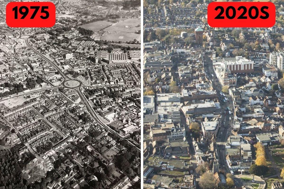 We've had a look through our archives to create a comparison of some of the town's streets