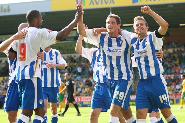 Happy memories - Scott Vernon (number 29) celebrates scoring for Colchester United in their memorable 7-1 win at Norwich City, in 2009 Picture: ROB SAMBROOK