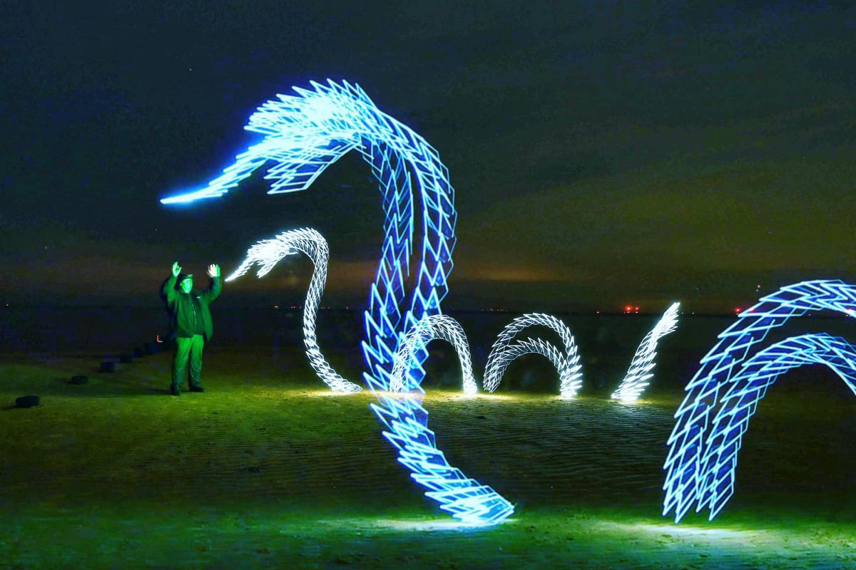 Essex serpent - Kevin Jay submitted this fantastic long exposure light drawing , taken on Frinton beach.