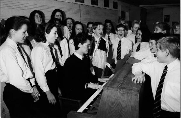 Gazette: The Gilberd School choir rehearse for their part in the London Palladium production of Joseph and the Amazing Technicolour Dreamcoat. February 12 1993. Picture: Newsquest