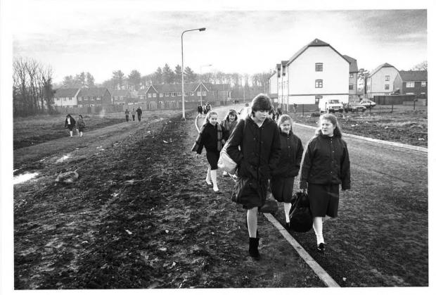 Gazette: Pupils walking down Highclere Road to Gilberd School, January 28 1987. Picture: Newsquest