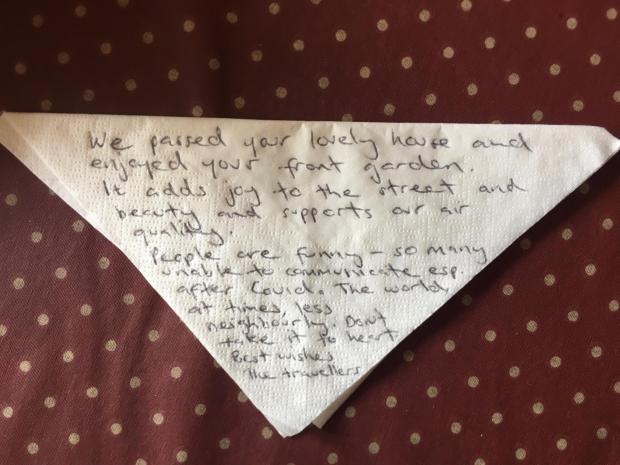 Gazette: A napkin someone put through Becky's letterbox