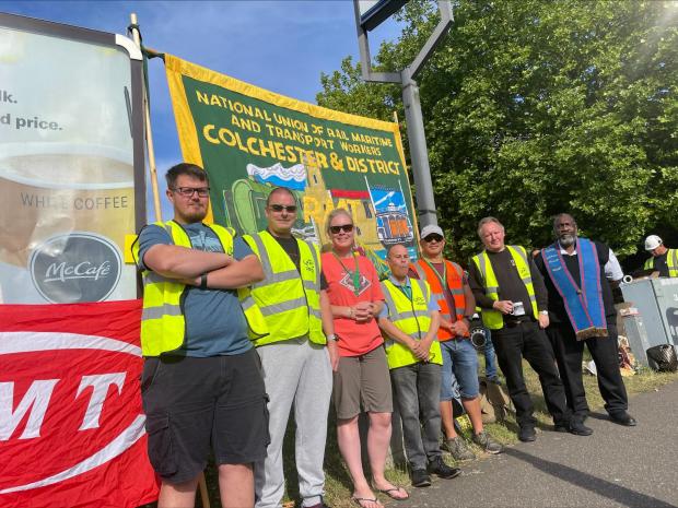 Gazette: Members of the National Union of Rail, Maritime and Transport Workers outside Colchester North Station