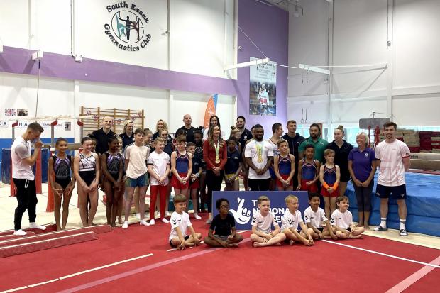 Gazette: Max Whitlock (left), Georgia-Mae Fenton (centre) and Courtney Tulloch poses for photographers at the South Essex Gymnastics Club (PA)